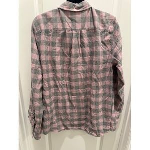 Pink gray plaid button down shirt